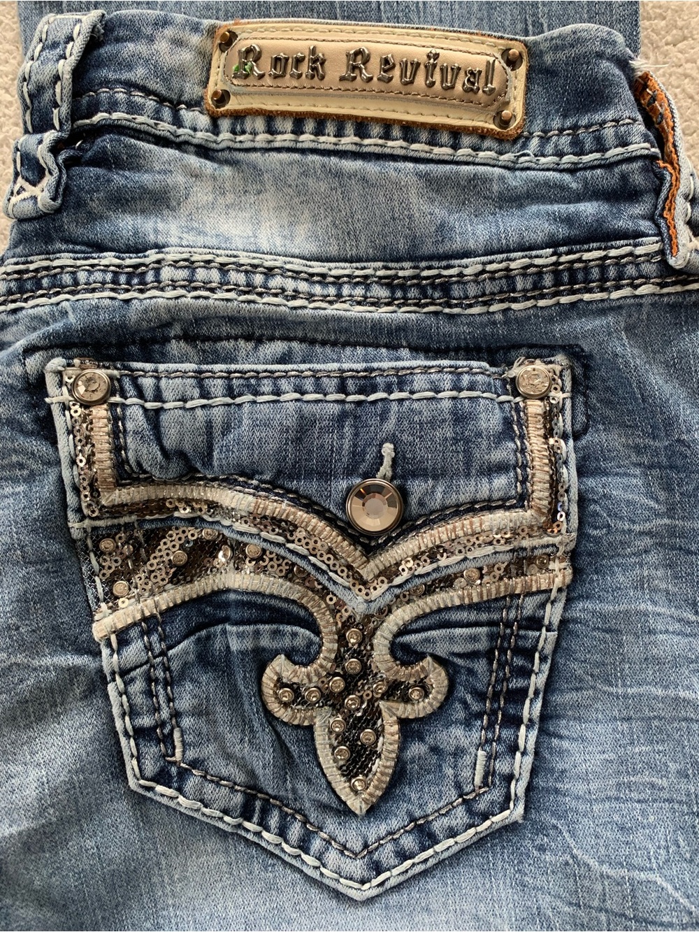 Rock Revival Light Blue Denim Jeans with Sequin Embellished Pocket